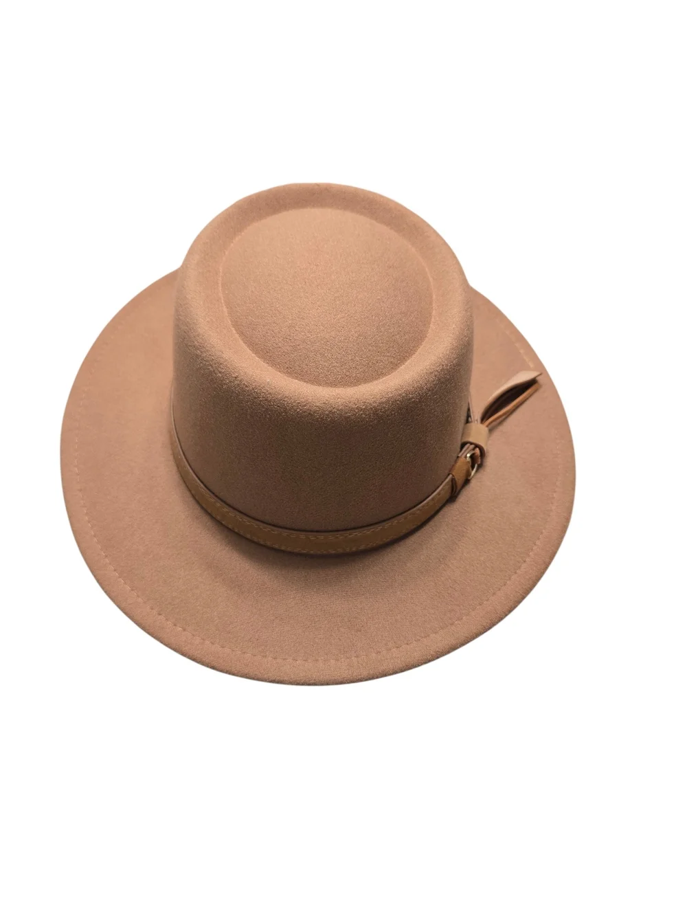 Camel Women's Wool Felt Boater Hat with Leather Band